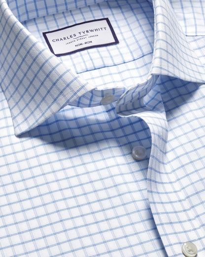 Cutaway Non-Iron Twill Fine Check Extra Slim Shirt - Cornflower Blue