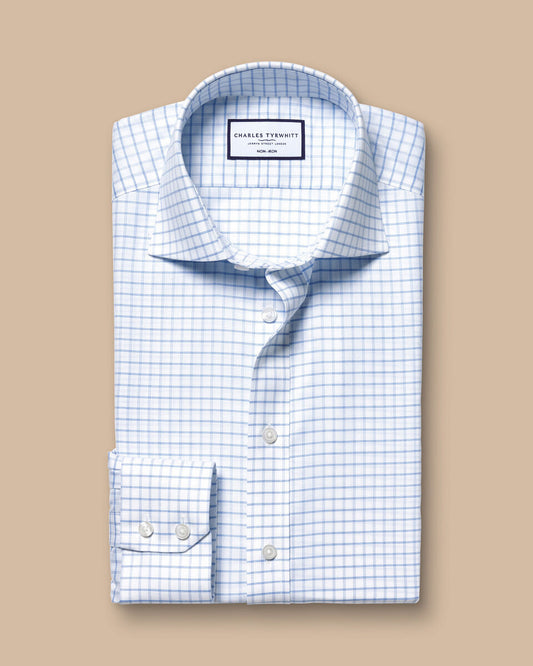 Cutaway Non-Iron Twill Fine Check Extra Slim Shirt - Cornflower Blue
