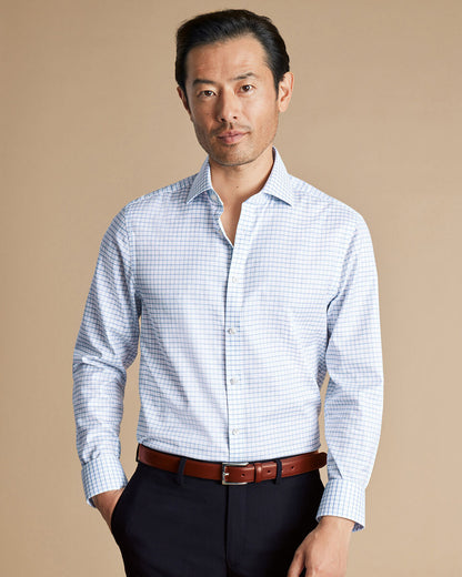 Cutaway Non-Iron Twill Fine Check Extra Slim Shirt - Cornflower Blue