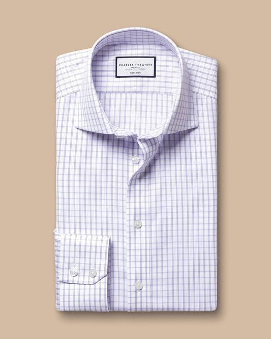 Cutaway Collar Non-Iron Twill Fine Check Extra Slim Shirt - Lilac
