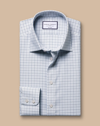 Non-Iron Royal Oxford Windowpane Check Slim Fit Shirt - Steel Blue