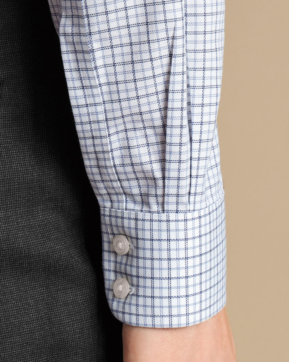 Non-Iron Royal Oxford Windowpane Check Slim Fit Shirt - Steel Blue