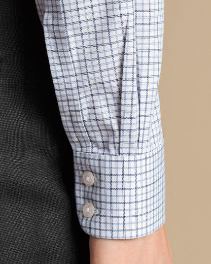 Non-Iron Royal Oxford Windowpane Check Slim Fit Shirt - Steel Blue