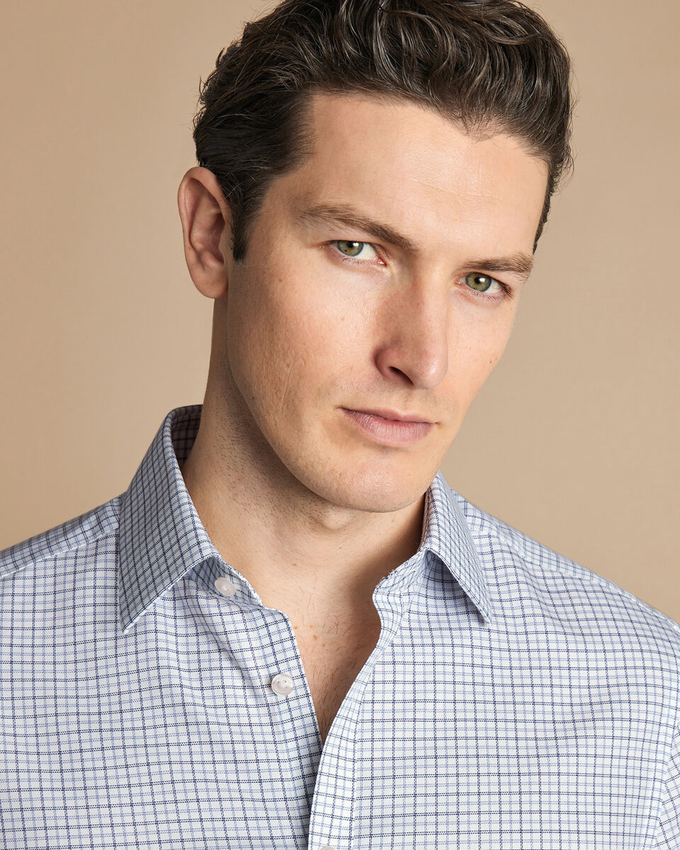 Non-Iron Royal Oxford Windowpane Check Slim Fit Shirt - Steel Blue