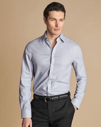 Non-Iron Royal Oxford Windowpane Check Slim Fit Shirt - Steel Blue
