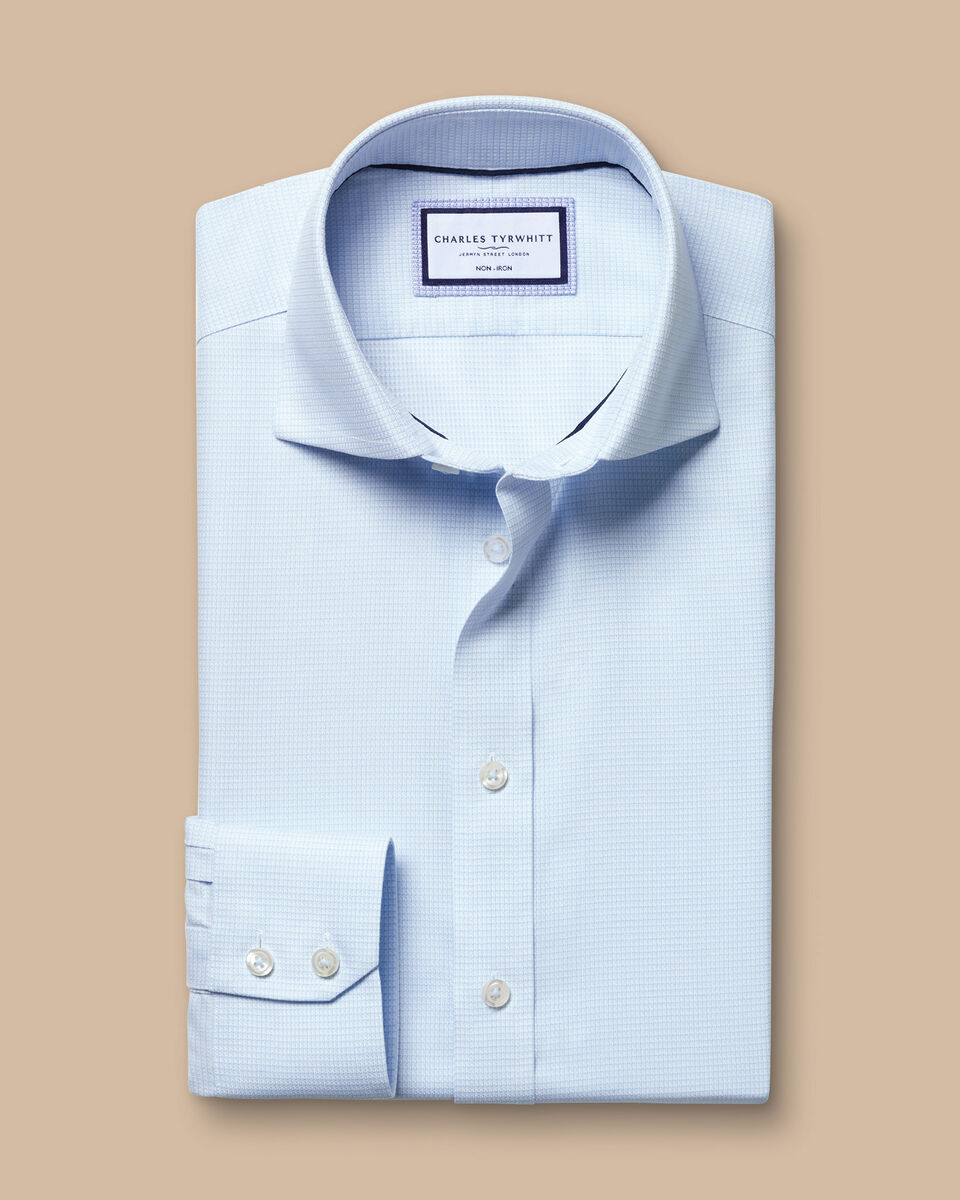 Cutaway Collar Non-Iron Stretch Kensington Weave Slim Fit Shirt - Light Blue