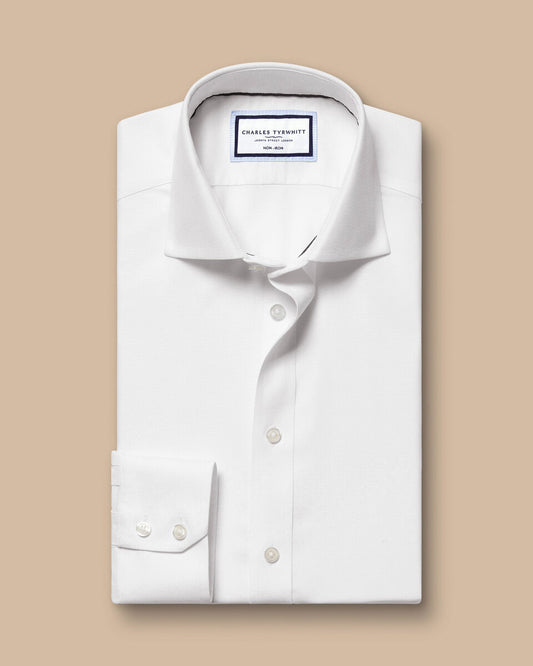 Cutaway Collar Stretch Kensington Weave Classic Fit Shirt - White