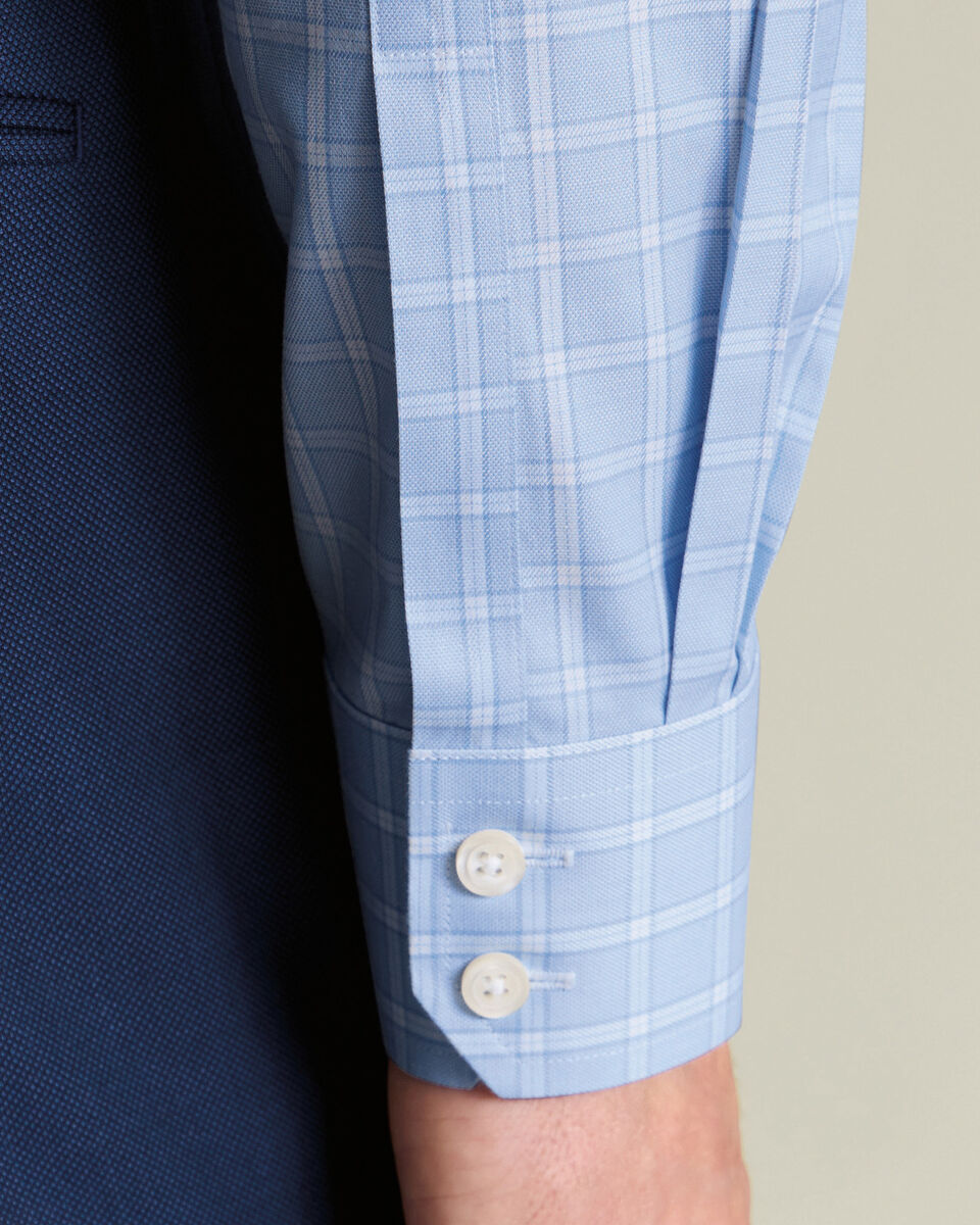 Cutaway Collar Non-Iron Twill Check Slim Shirt - Sky Blue