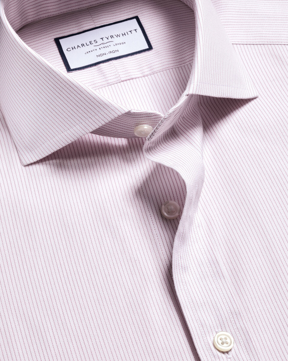 Cutaway Collar Non-Iron Twill Stripe Slim Fit Shirt - Pink