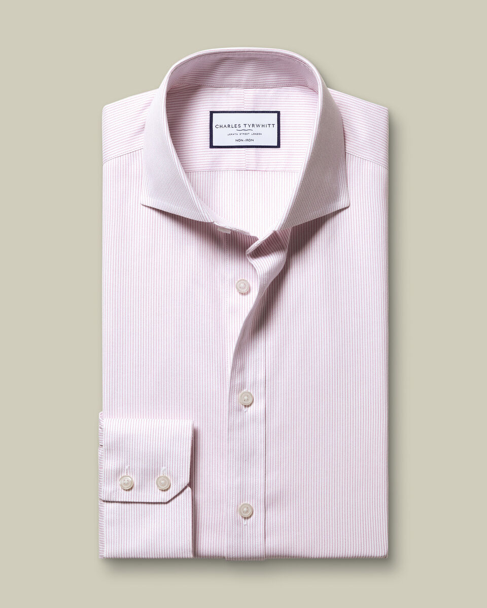 Cutaway Collar Non-Iron Twill Stripe Slim Fit Shirt - Pink