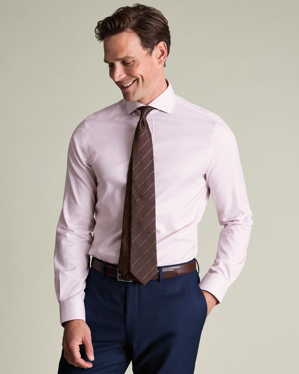 Cutaway Collar Non-Iron Twill Stripe Slim Fit Shirt - Pink