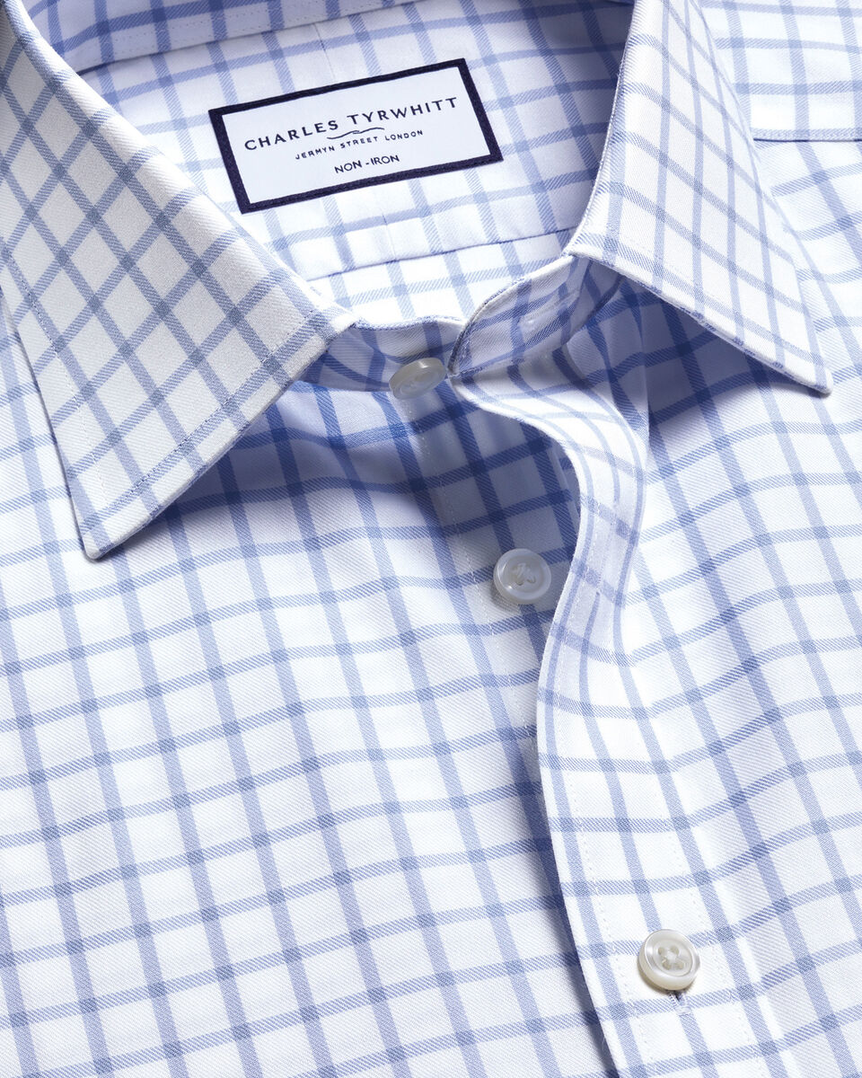 Classic Collar Non-Iron Twill Check Slim Fit Shirt - Sky Blue