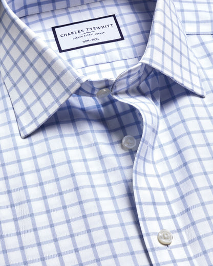 Classic Collar Non-Iron Twill Check Slim Fit Shirt - Sky Blue