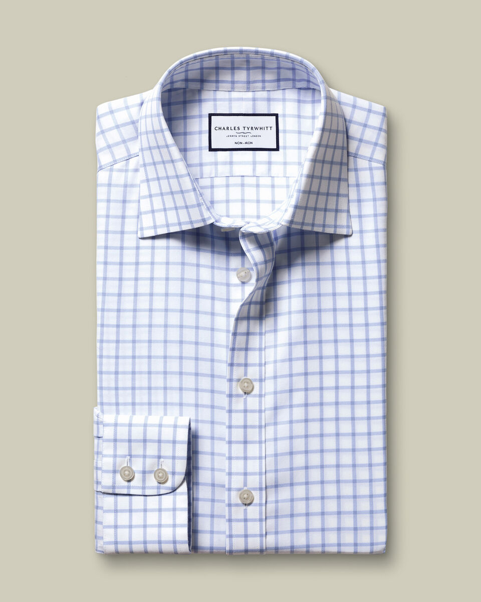 Classic Collar Non-Iron Twill Check Slim Fit Shirt - Sky Blue