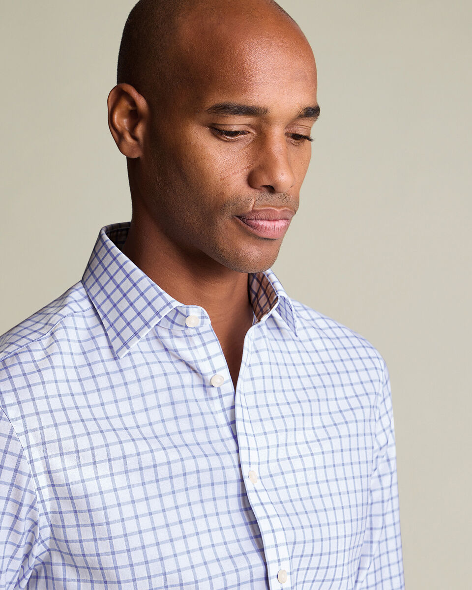 Classic Collar Non-Iron Twill Check Slim Fit Shirt - Sky Blue