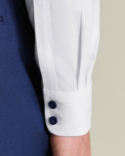 White Non-Iron Twill Slim Fit Shirt With Navy Button
