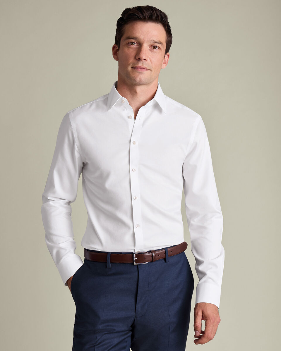 Point Collar Non-Iron Twill Slim Fit Shirt - White