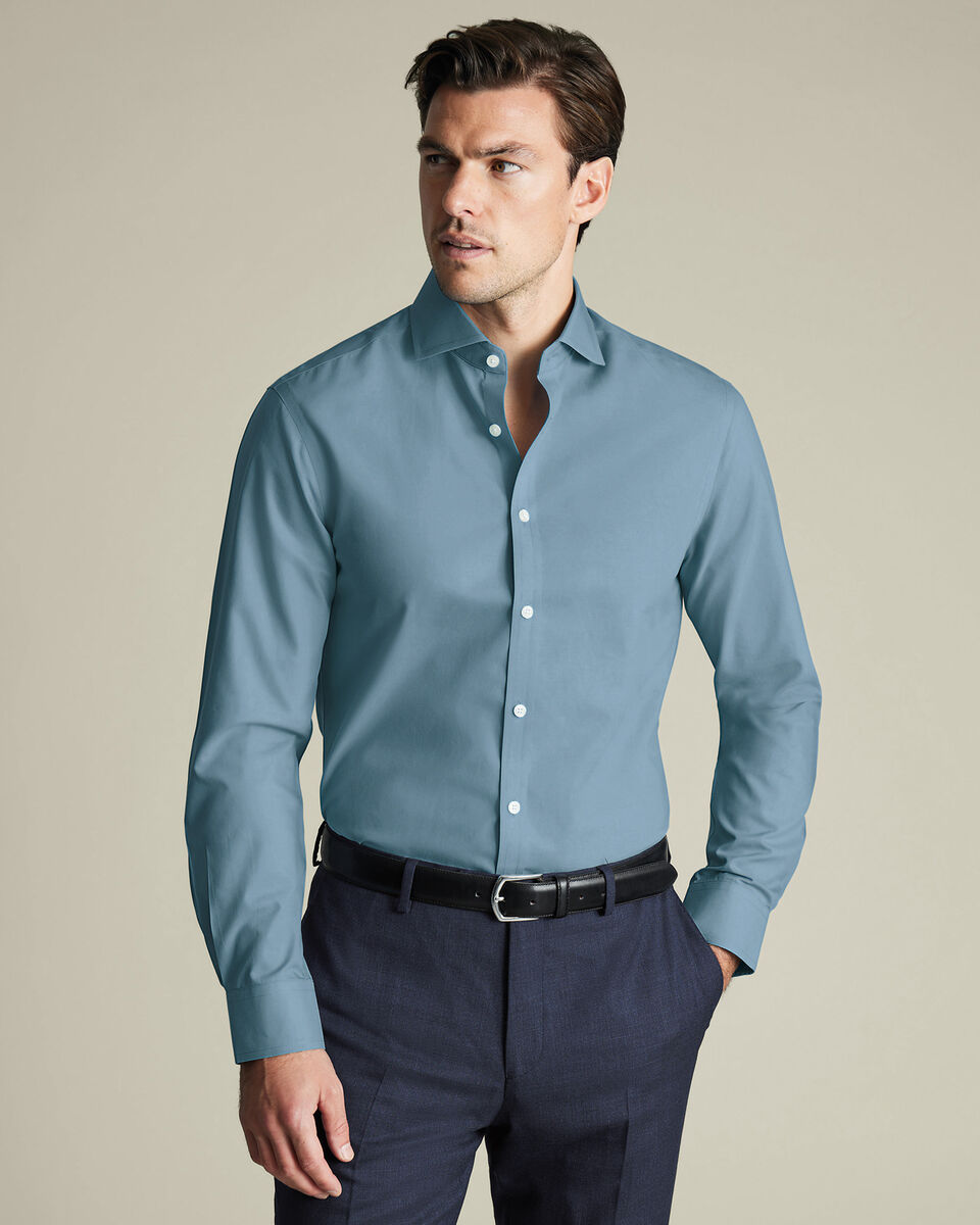Non-Iron Stretch Poplin Slim Fit Shirt - Airforce Blue