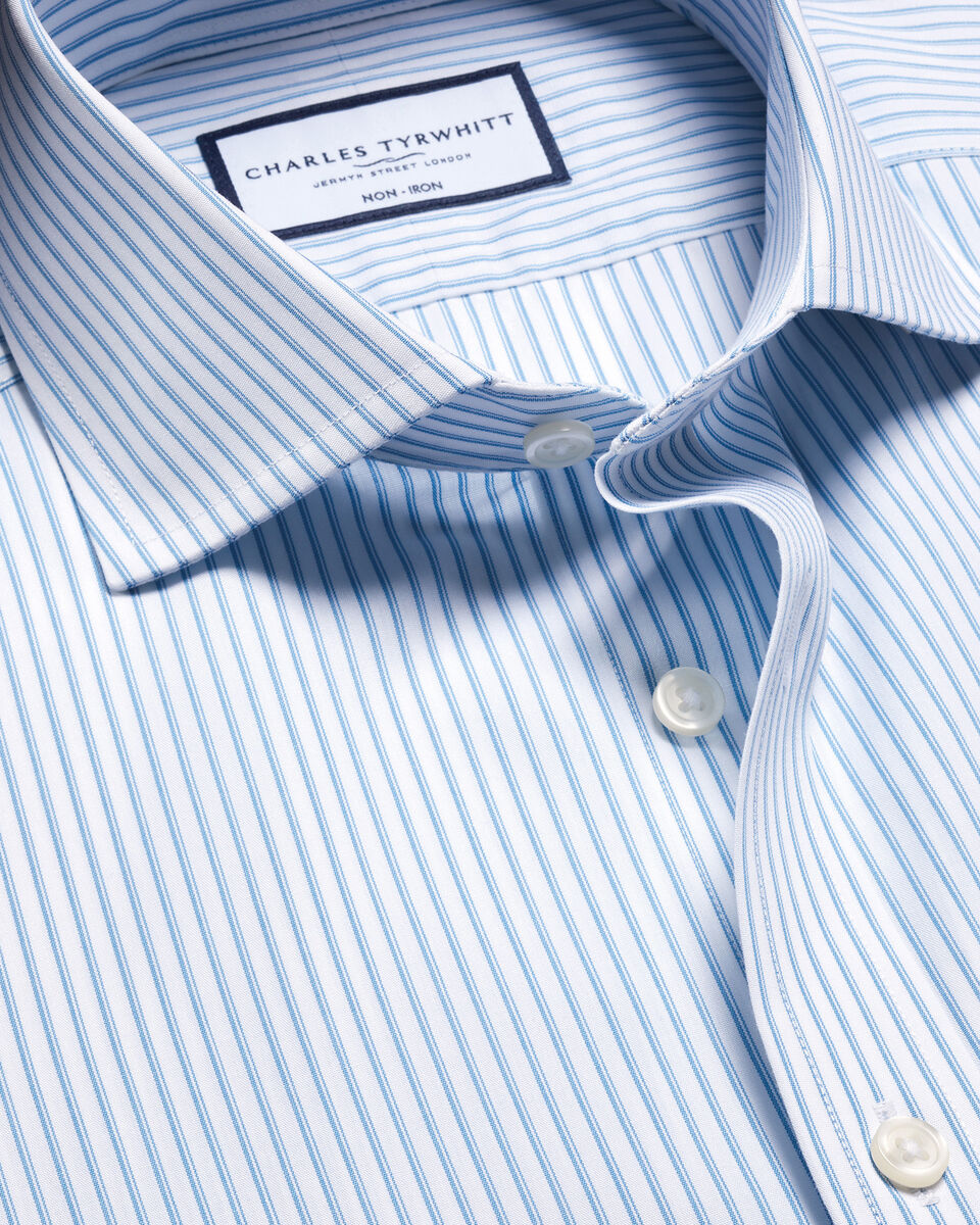 Non-Iron Stretch Poplin Stripe Extra Slim Fit Shirt - Ocean Blue