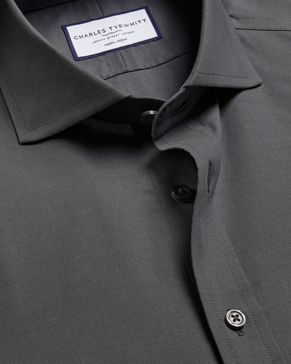 Non-Iron Stretch Poplin Slim Fit Shirt - Charcoal