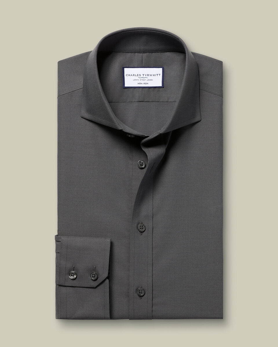 Non-Iron Stretch Poplin Slim Fit Shirt - Charcoal