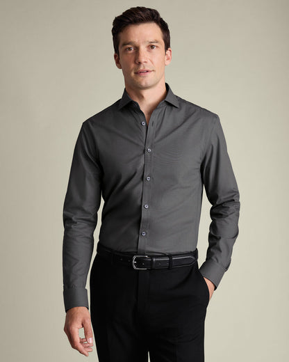 Non-Iron Stretch Poplin Slim Fit Shirt - Charcoal