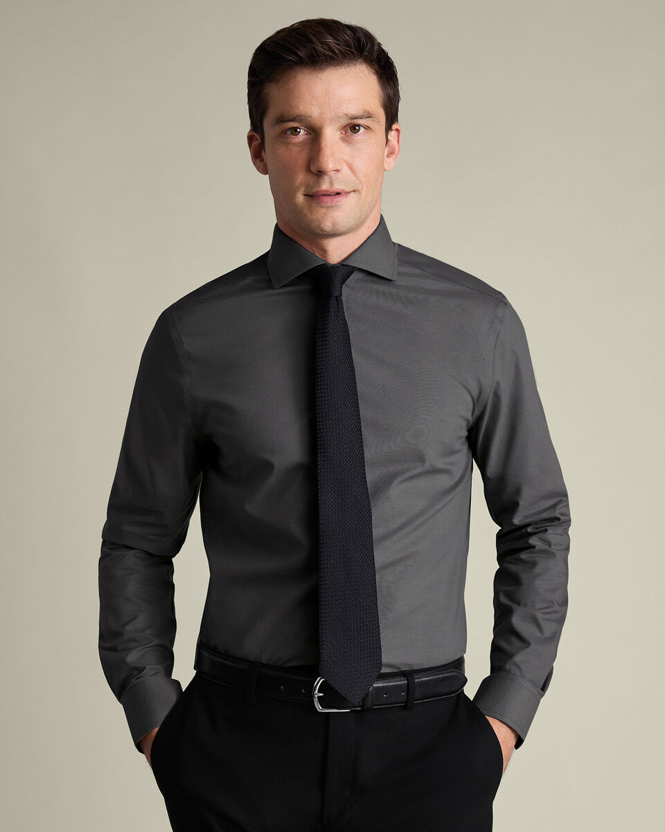 Non-Iron Stretch Poplin Slim Fit Shirt - Charcoal