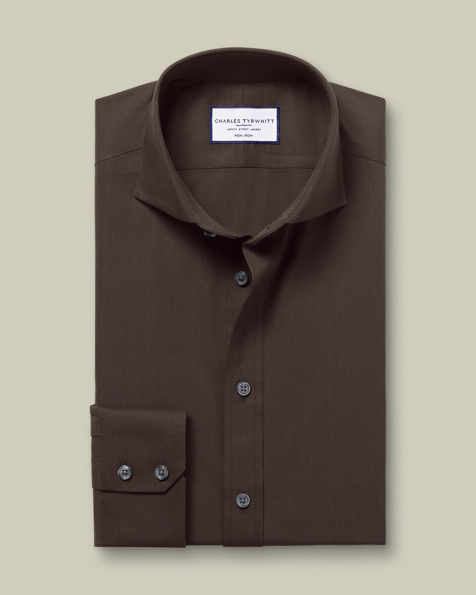 Non-Iron Stretch Poplin Extra Slim Fit Shirt - Chocolate