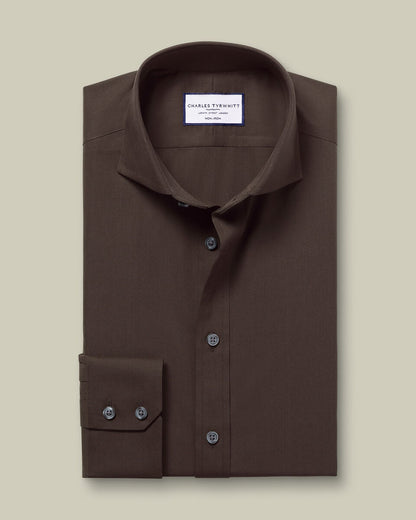 Non-Iron Stretch Poplin Extra Slim Fit Shirt - Chocolate
