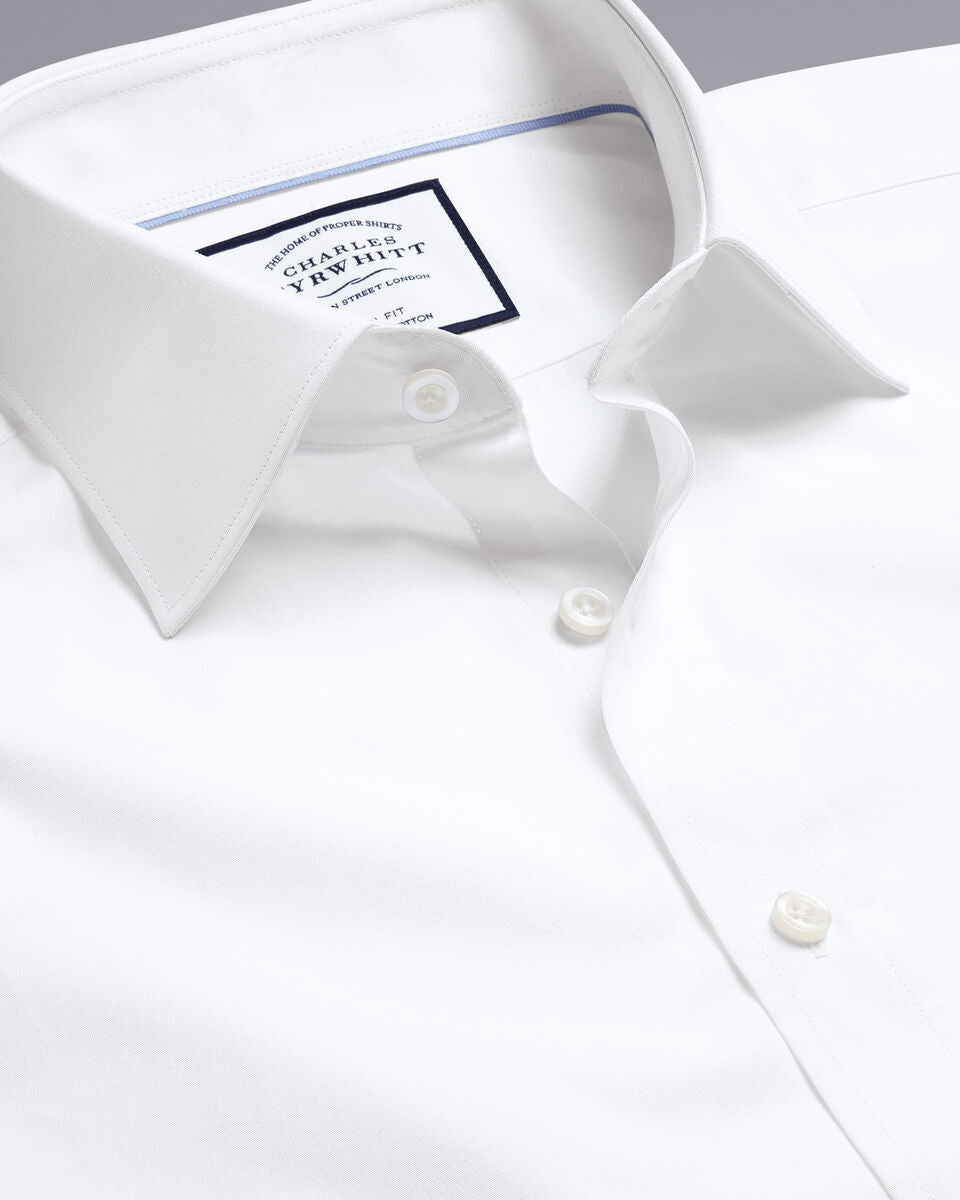 Semi Cutaway Collar Egyptian Cotton Poplin Classic Fit Shirt - White