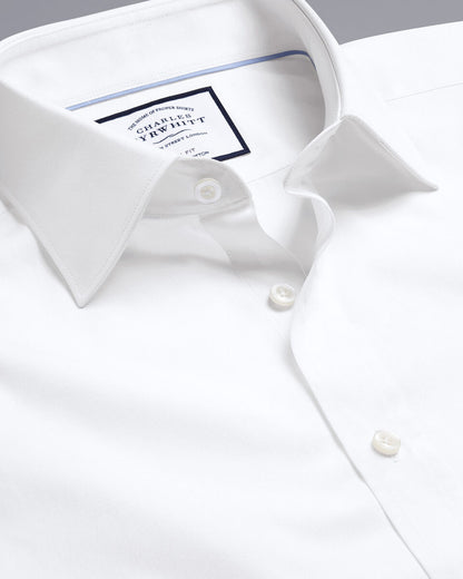 Semi Cutaway Collar Egyptian Cotton Poplin Classic Fit Shirt - White