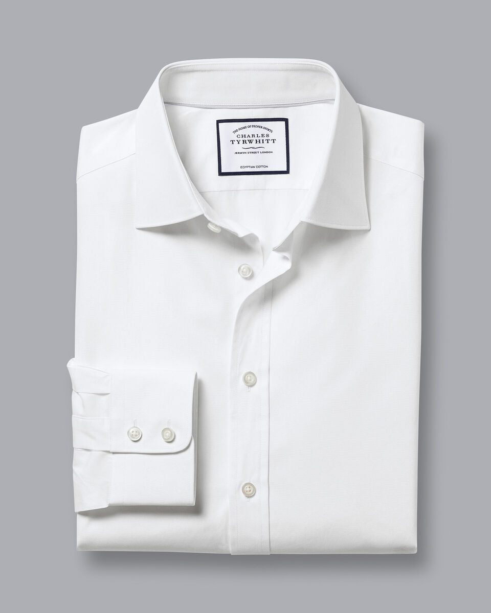 Semi Cutaway Collar Egyptian Cotton Poplin Classic Fit Shirt - White