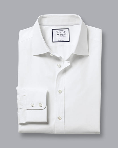 Semi Cutaway Collar Egyptian Cotton Poplin Classic Fit Shirt - White