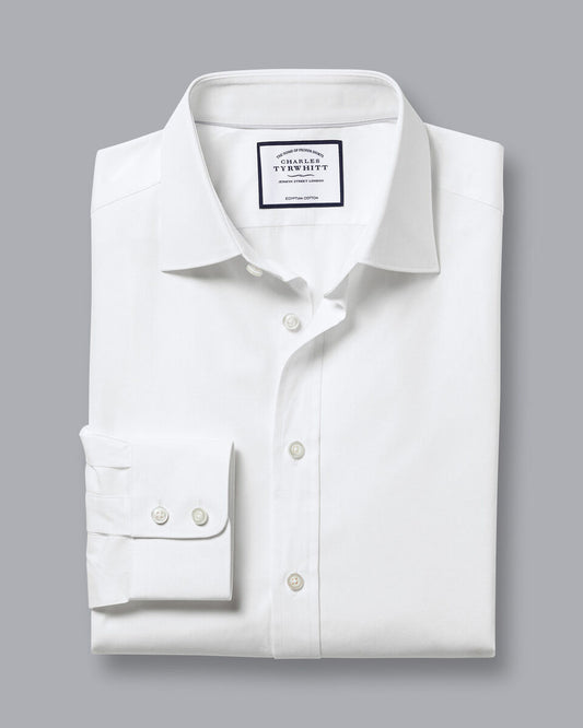 Semi Cutaway Collar Egyptian Cotton Poplin Classic Fit Shirt - White