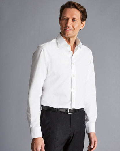 Semi Cutaway Collar Egyptian Cotton Poplin Classic Fit Shirt - White