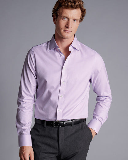 Semi-Cutaway Collar Egyptian Cotton Twill Small Grid Check Slim Fit Shirt - Violet Purple