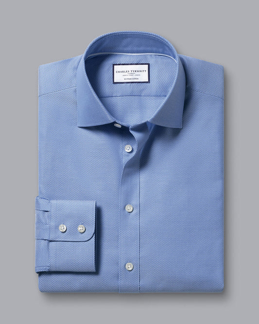 Slim Fit Semi-Cutaway Collar Egyptian Cotton Hudson Weave Shirt - Cornflower Blue