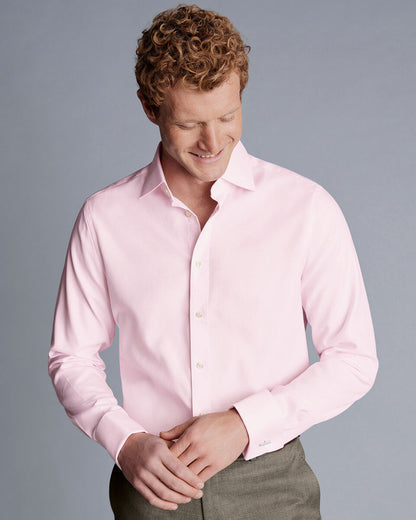 Semi-Cutaway Collar Egyptian Cotton Hudson Weave Extra Slim Fit Shirt - Light Pink