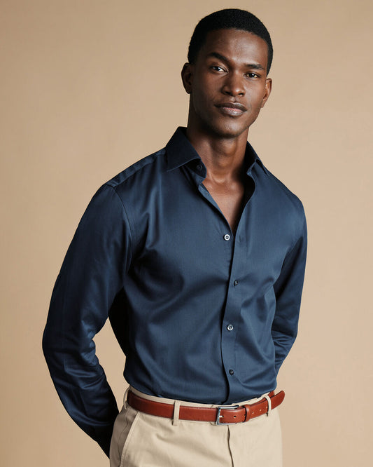 Double Cuff Semi-Cutaway Collar Egyptian Cotton Windsor Weave Classic Fit Shirt - Steel Blue