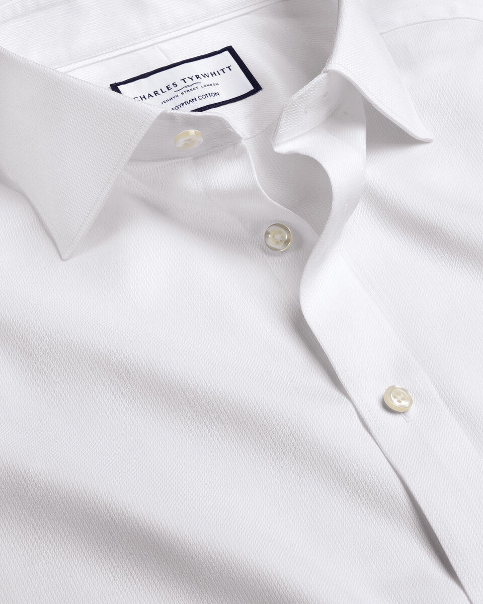 Slim Fit Semi-Cutaway Collar Egyptian Cotton Windsor Weave Shirt - White