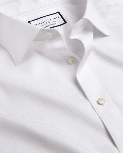 Slim Fit Semi-Cutaway Collar Egyptian Cotton Windsor Weave Shirt - White