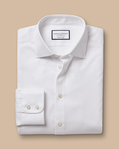 Slim Fit Semi-Cutaway Collar Egyptian Cotton Windsor Weave Shirt - White