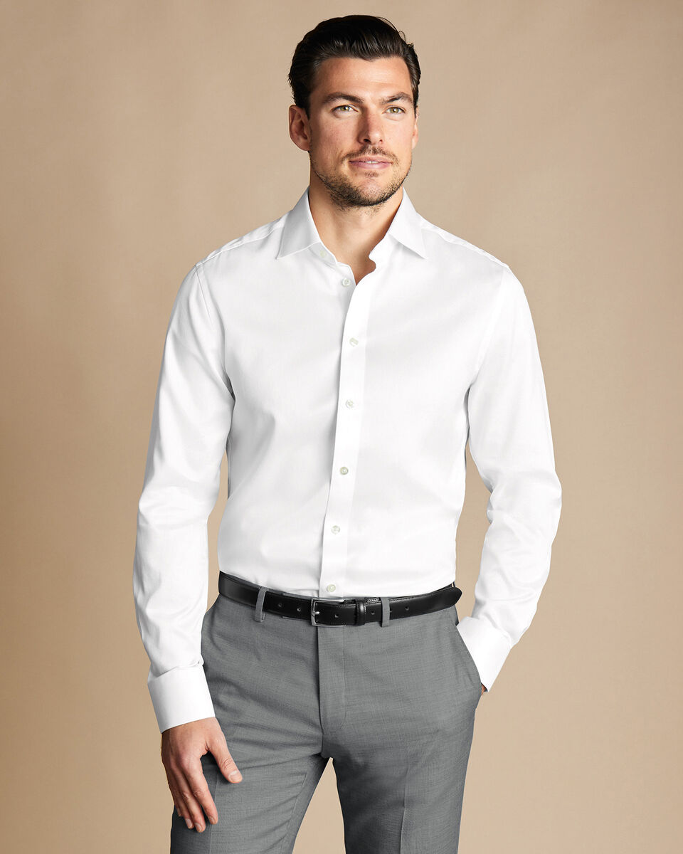 Slim Fit Semi-Cutaway Collar Egyptian Cotton Windsor Weave Shirt - White