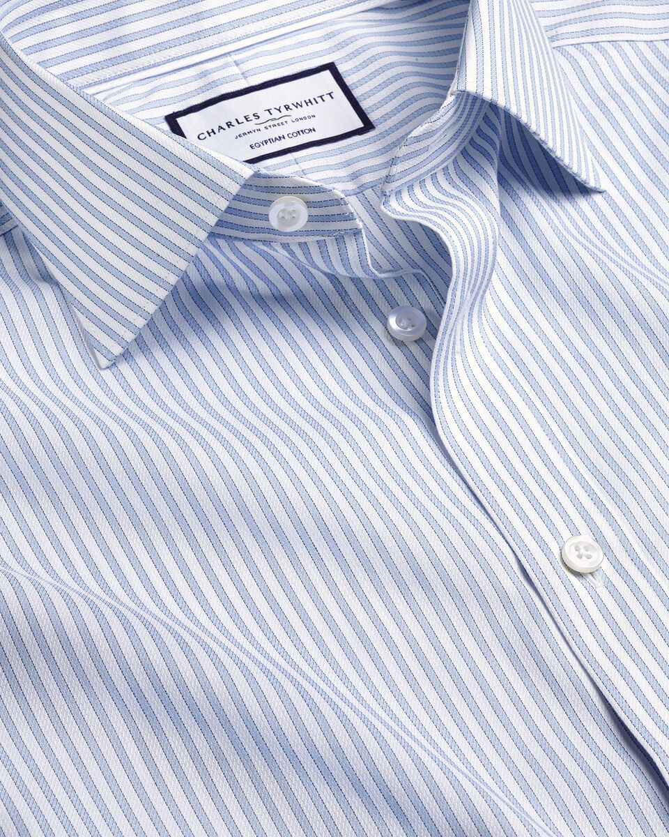 Cutaway Collar Egyptian Cotton Stripe Extra Slim Shirt - Sky Blue