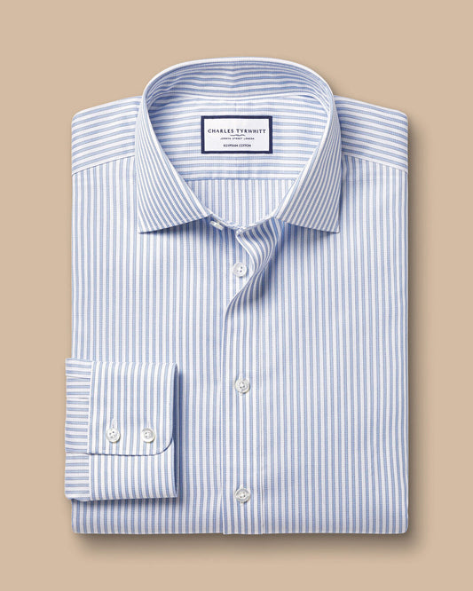 Cutaway Collar Egyptian Cotton Stripe Extra Slim Shirt - Sky Blue