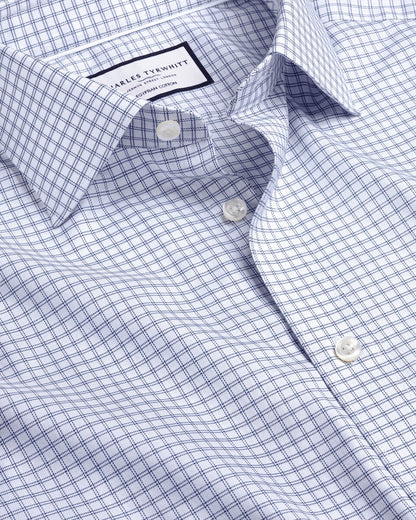 Semi-Cutaway Collar Egyptian Cotton Twin Check Slim Fit Shirt - Royal Blue