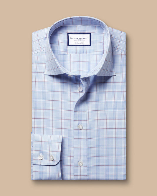 Luxury Prince Of Wales Check shirt sky blue