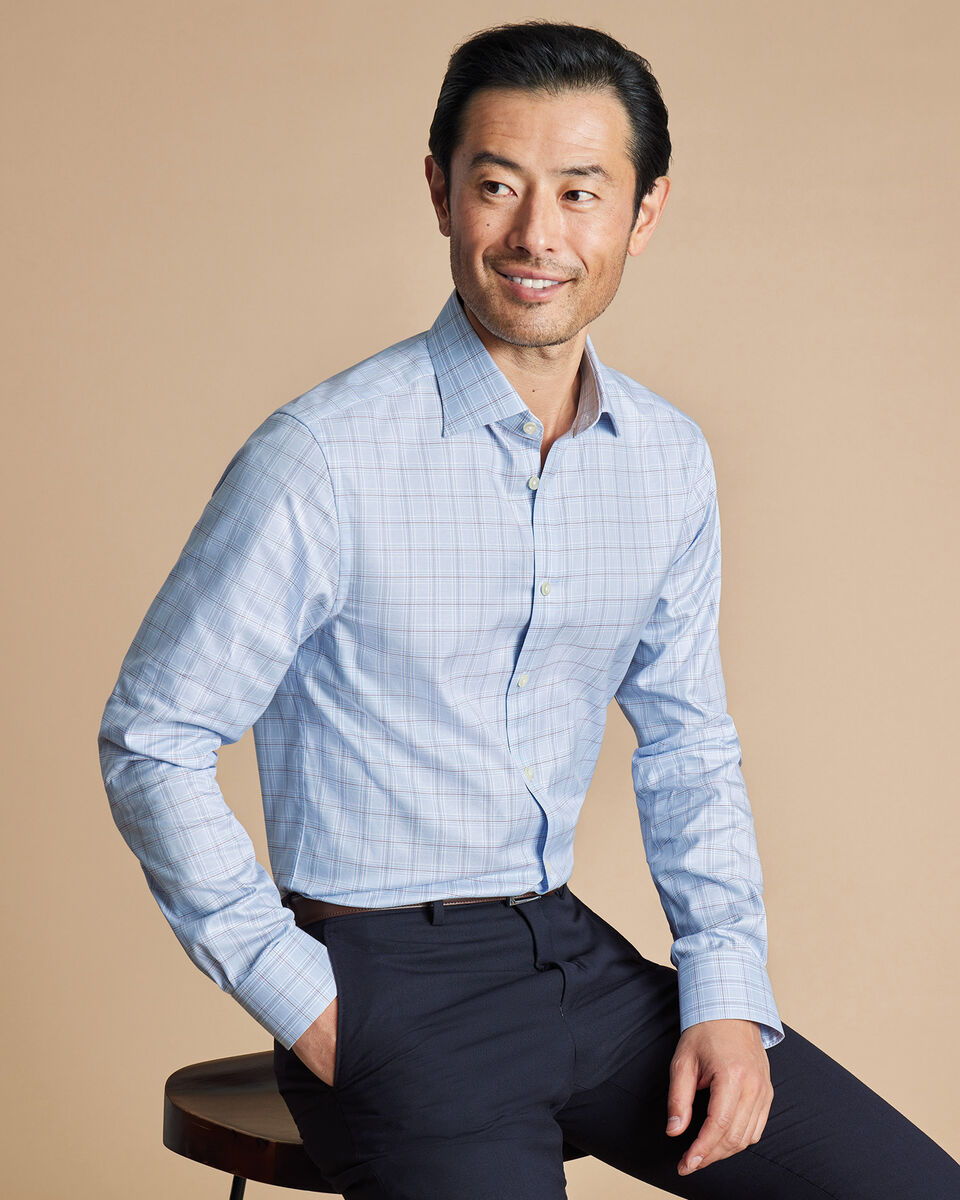 Luxury Prince Of Wales Check shirt sky blue