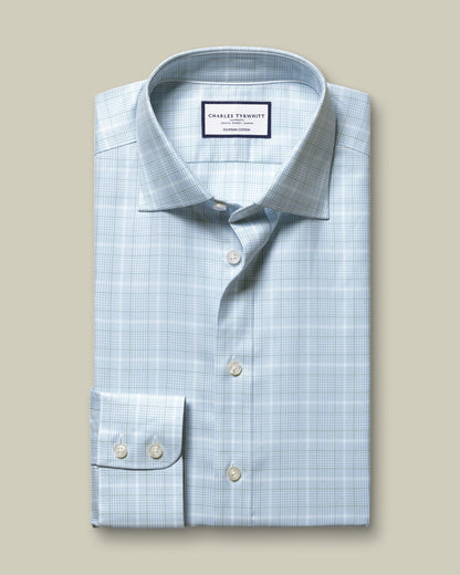 Luxury Prince of Wales Check Shirt - Sky Blue & Green