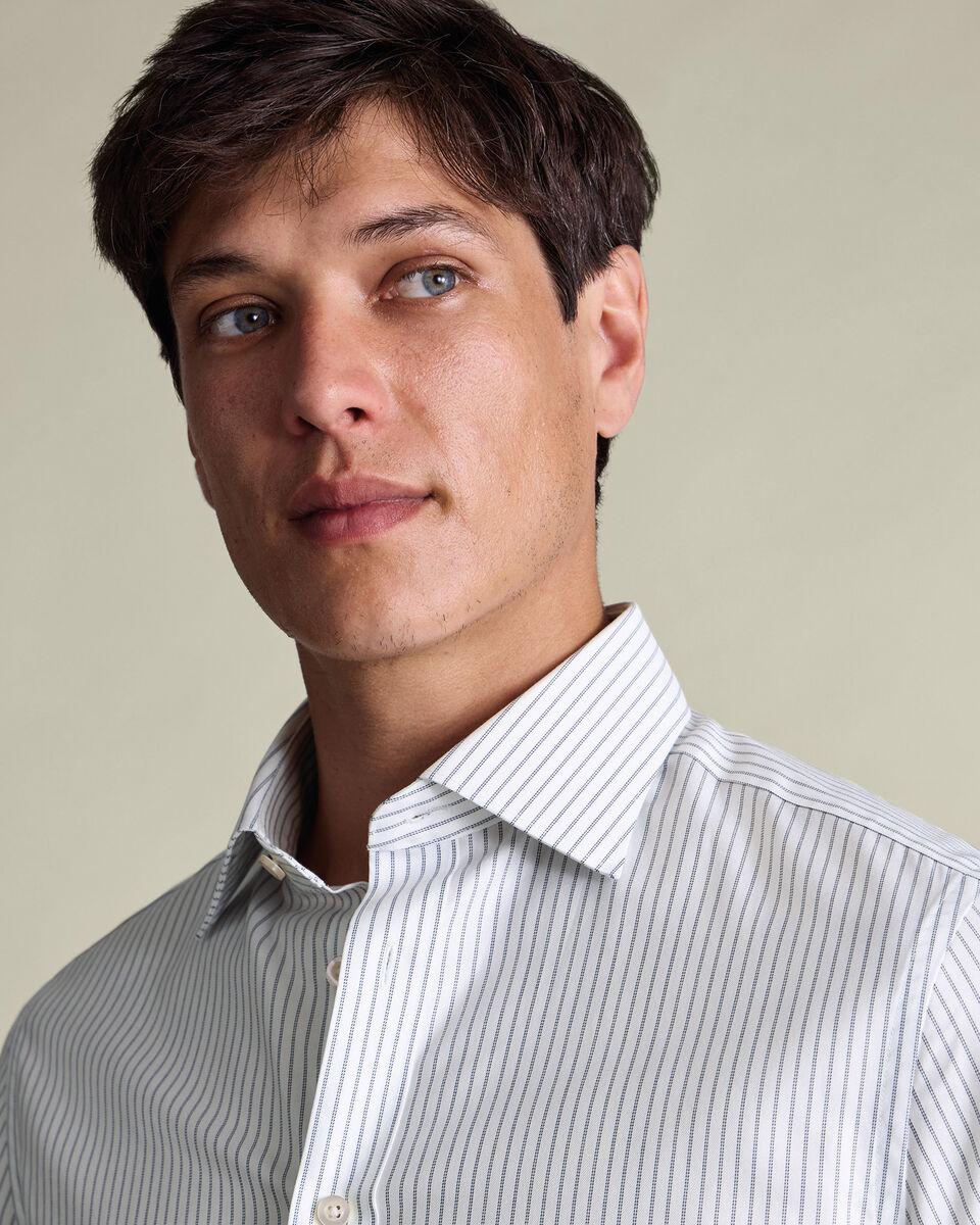 Slim Fit Cutaway Non-Iron Stripe Shirt - Mid Blue